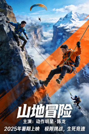 动作冒险电影海报 - 山地探险与极限运动，主演为动作明星