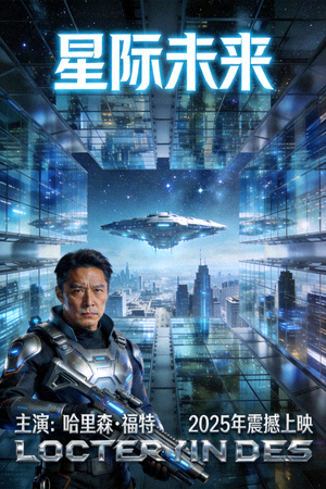 科幻电影海报 - 未来城市与太空飞船，主演为科幻影星